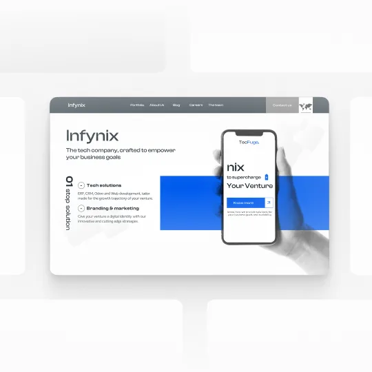 user interface shot of company website